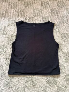 Quince Black Crewneck Sleeveless Tank